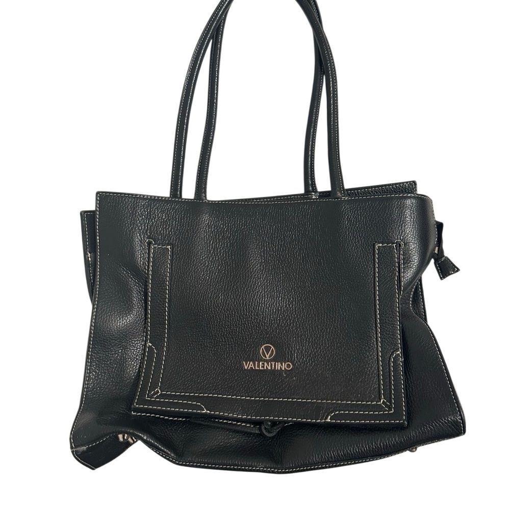 Valentino Black Leather Tote with Stitch Detail
